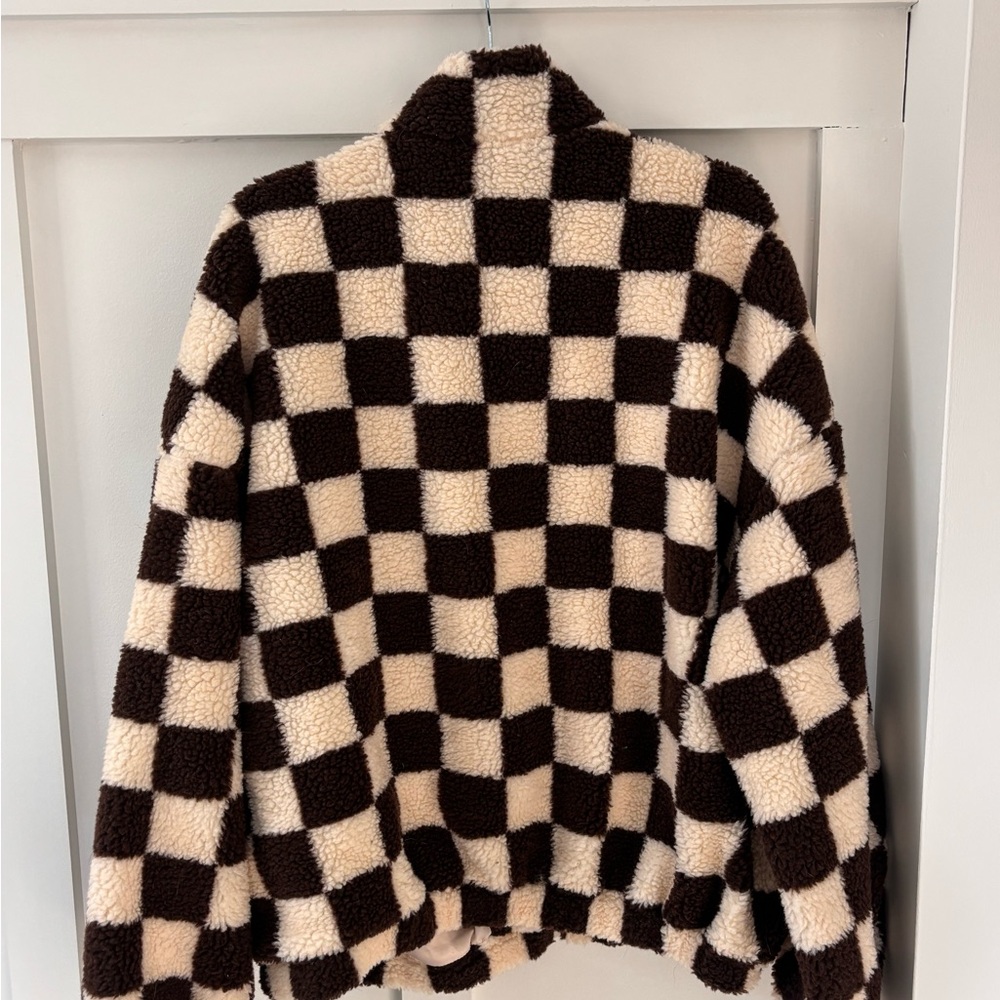 Cropped Teddy Jacket – Cream & Brown Checkered, 1XL - Picture 5 of 5